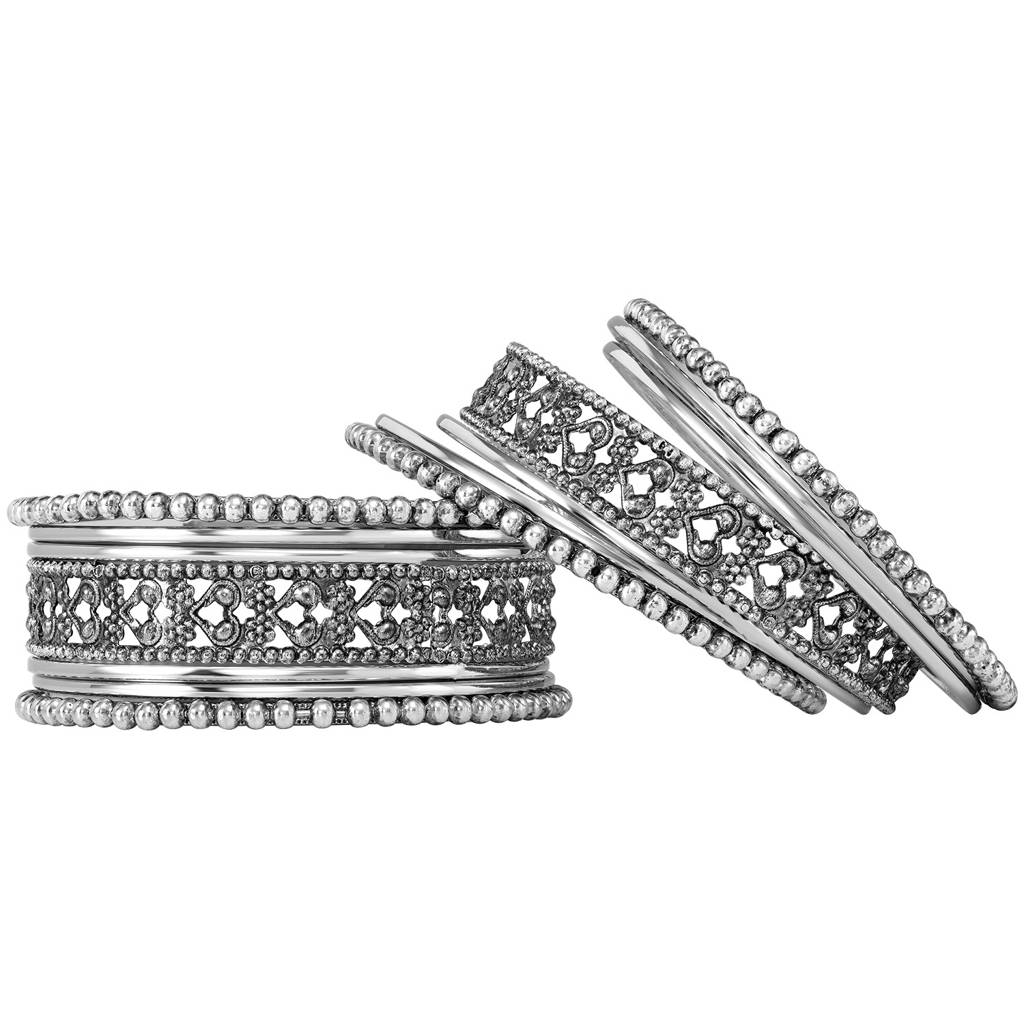 Peora Traditional Silver Plated 2.6 Inch Metal Bangles Ethnic Stylish Fashion Jewellery Gift For Women (Set  : PF34B1042S-S1-6