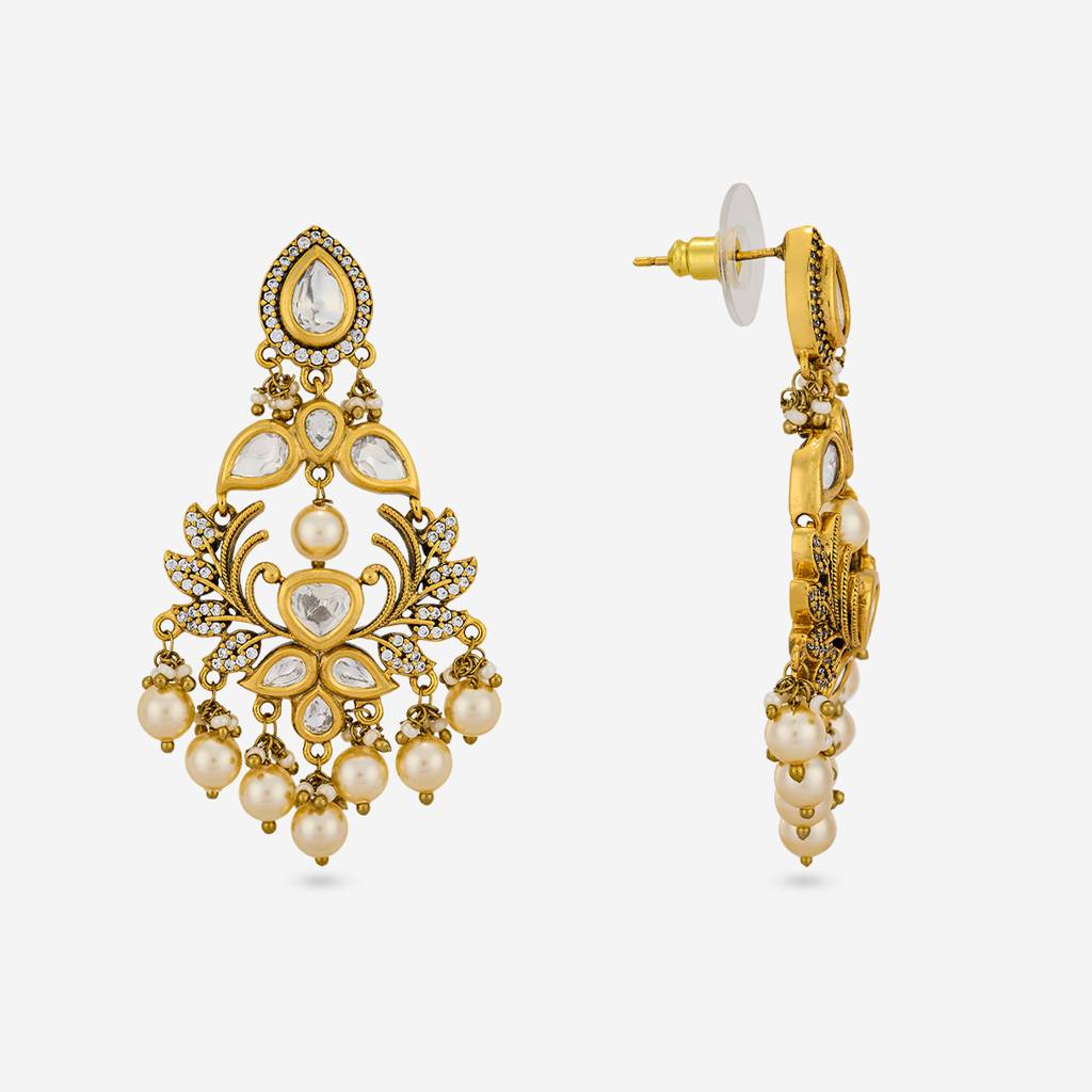 White Victorian - Plated Bridesmaid Kundan Earring - 467965 : 467965