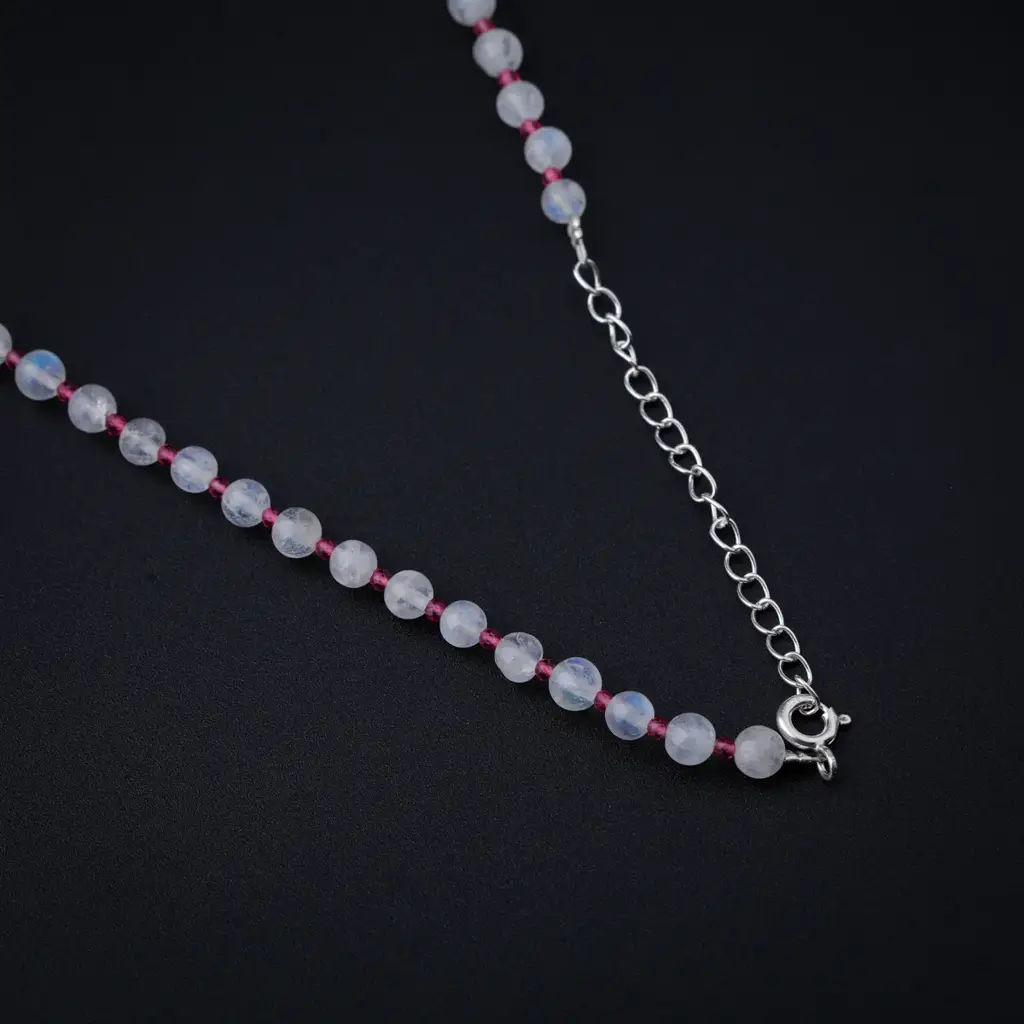 Rhodolite And Moonstone Silver Necklace : 40981399