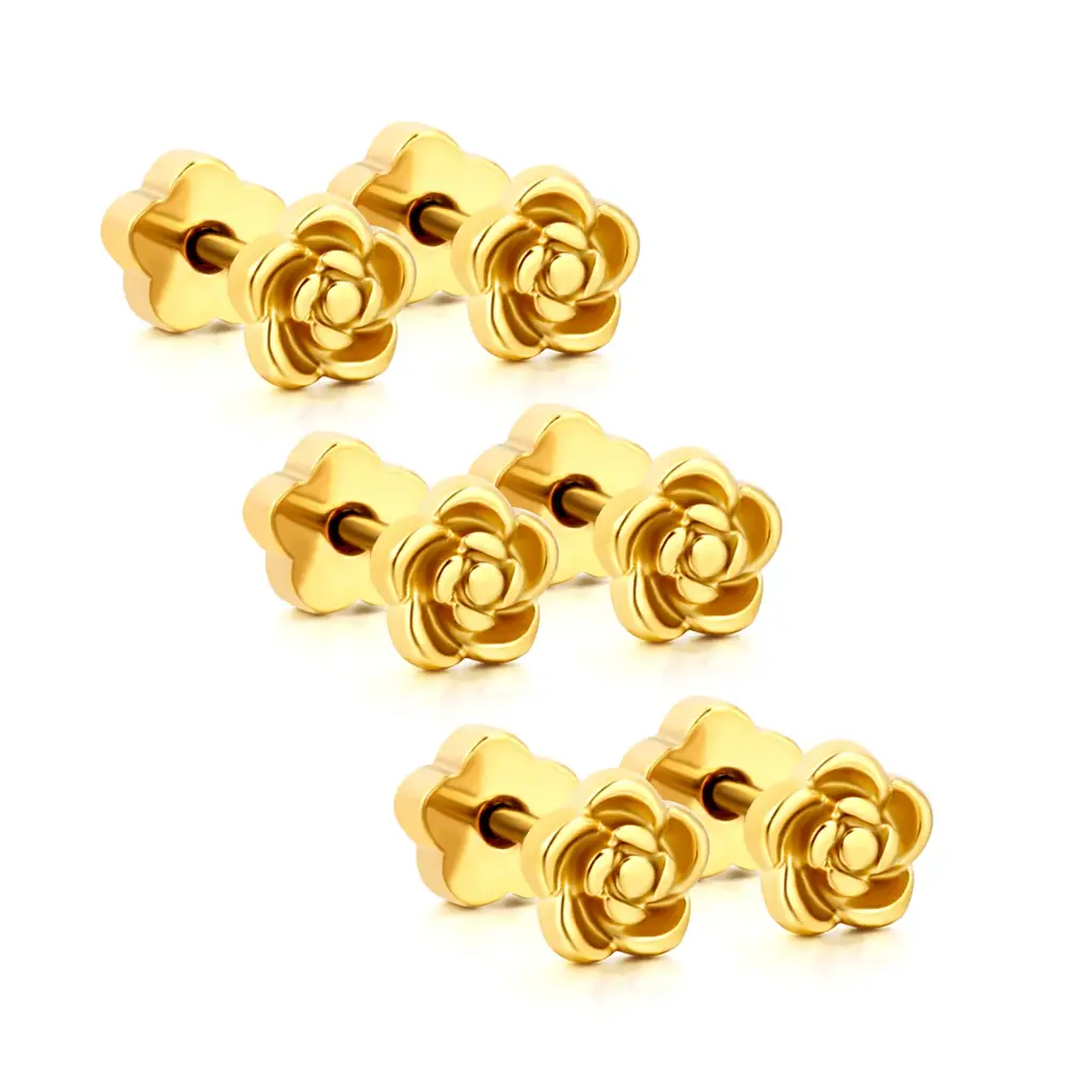18K Gold Plated Cute Flower Earrings For Girls | Hypoallergenic Screw Back Kids Earrings | Surgical  : TWLK-JWLRY-CUTFLWER-PK2
