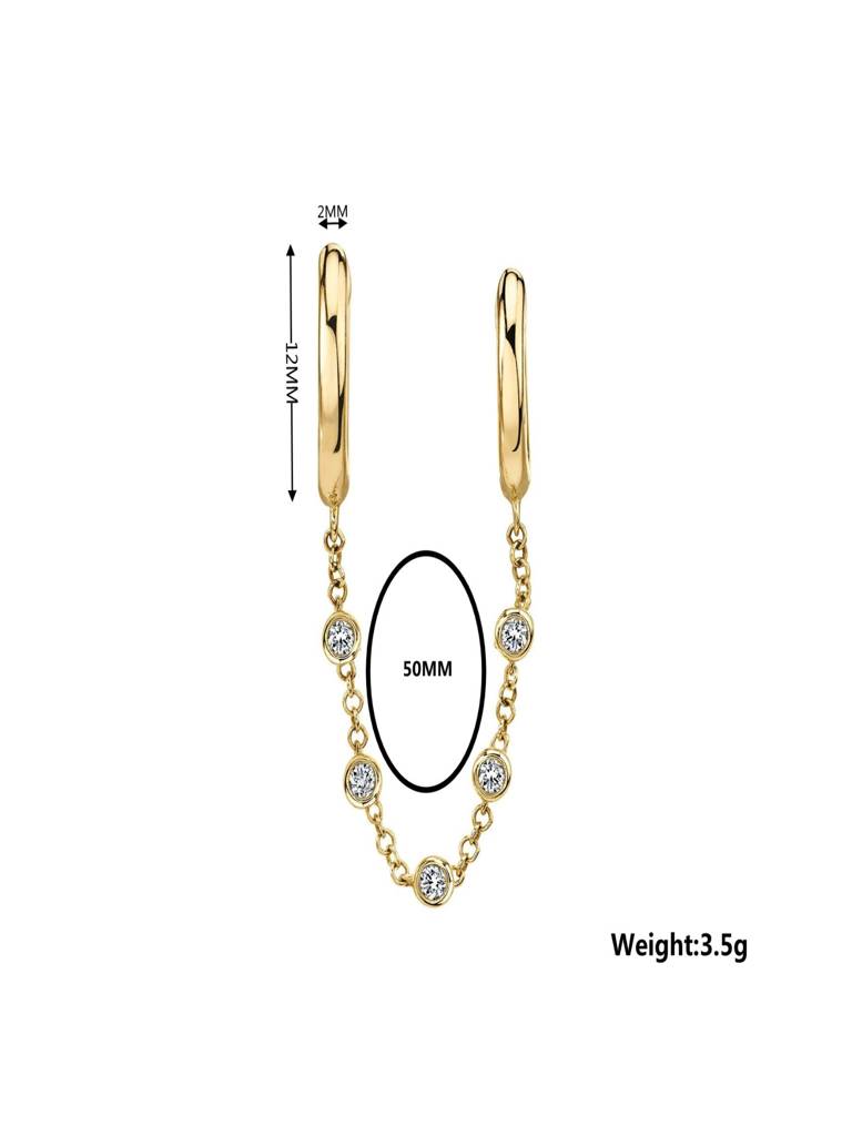 18K Plated Anti-Tarnish Dual Huggie Zircon Ear Chain Earrings For Sinlge Ear : AWU0726E174G
