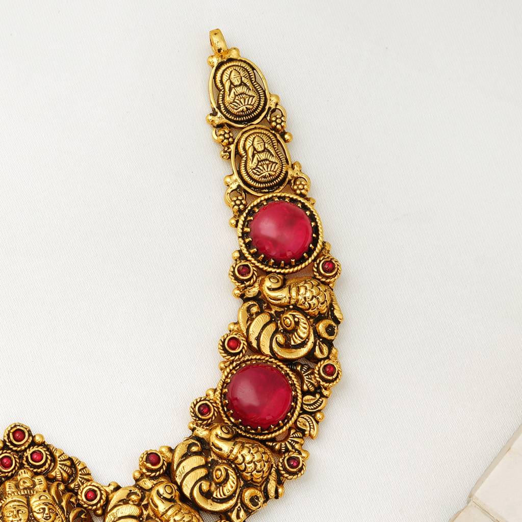 Gold Plated Annam Nakash Ruby Short Necklace For Women : SKN26M8705