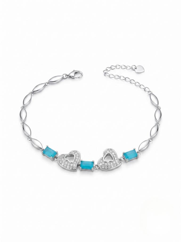925 Silver Aquelle Twinheart Bracelet For Women : BR-74