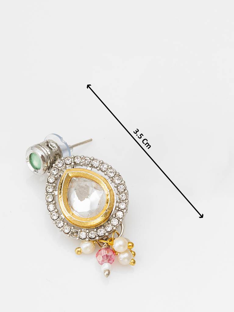 Multicolor Crystal Bead Kundan Necklace Set With Polki Pendant And Pearl Drop Earrings : NK4308