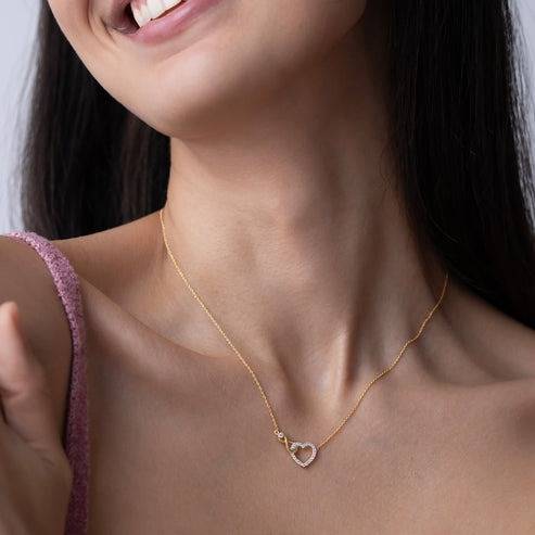 18K Gold Vermeil Interlocking Infinity Heart Pendant Necklace With Cz Daimond : KNC0072-Gold