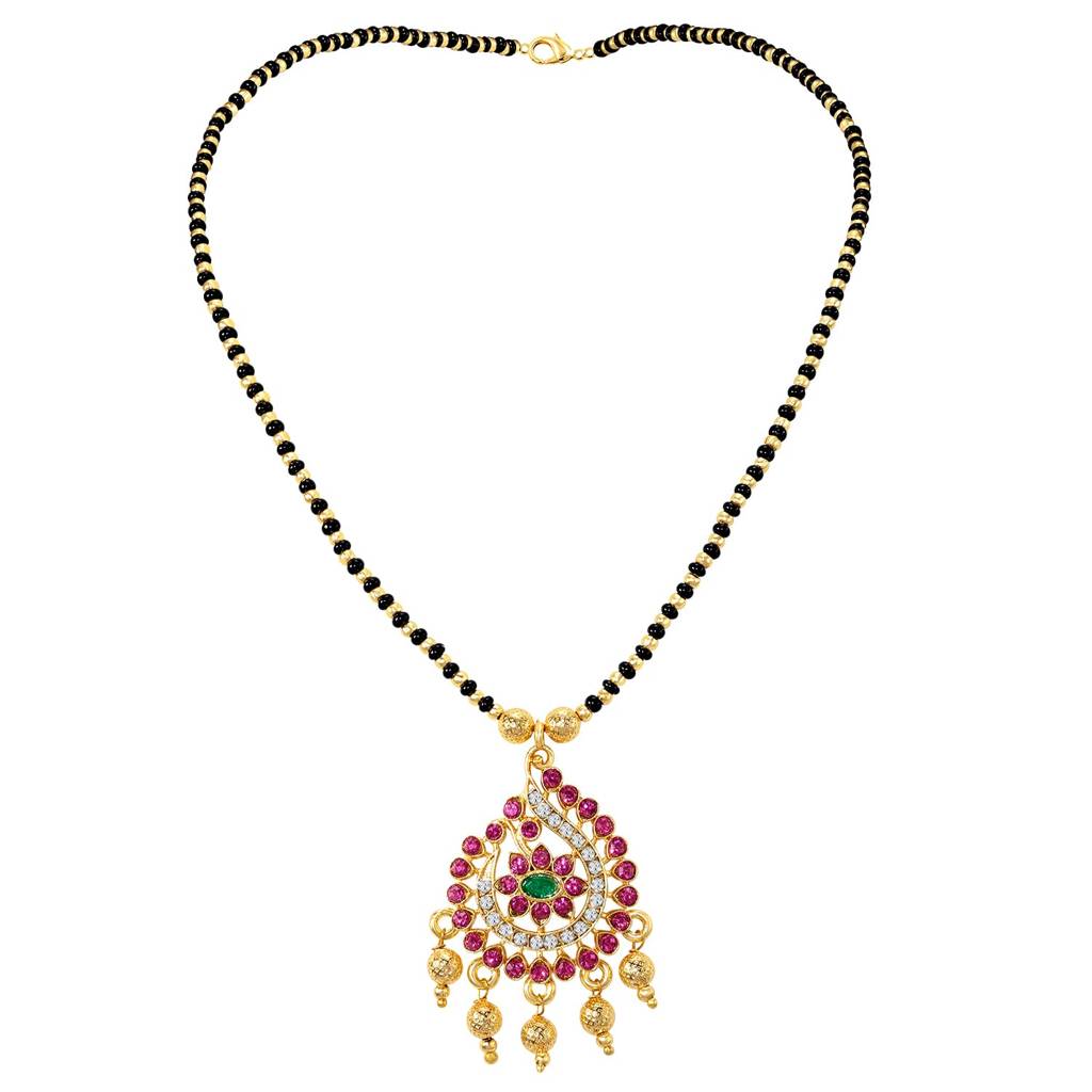 Gold Plated Ethnic Multi-Color Crystal Studded Mangalsutra For Women | Festive & Bridal Jewellery, Anniversary B : PF04MS07RPG