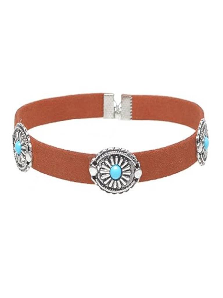Retro Suede Oval Design Choker Necklace : ASX0421N106BR