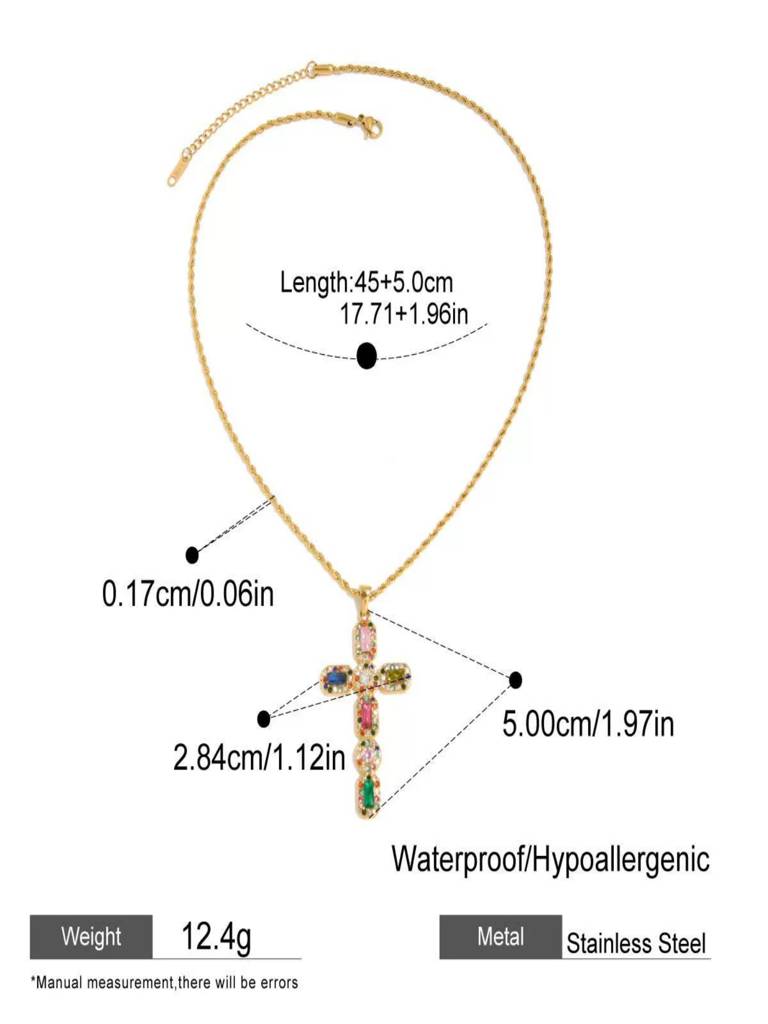 Mens Zircon Cross Pendant Necklace Waterproof Anti-Tarnish 18K Gold Plated : AWX0925P2040MC_M_RE
