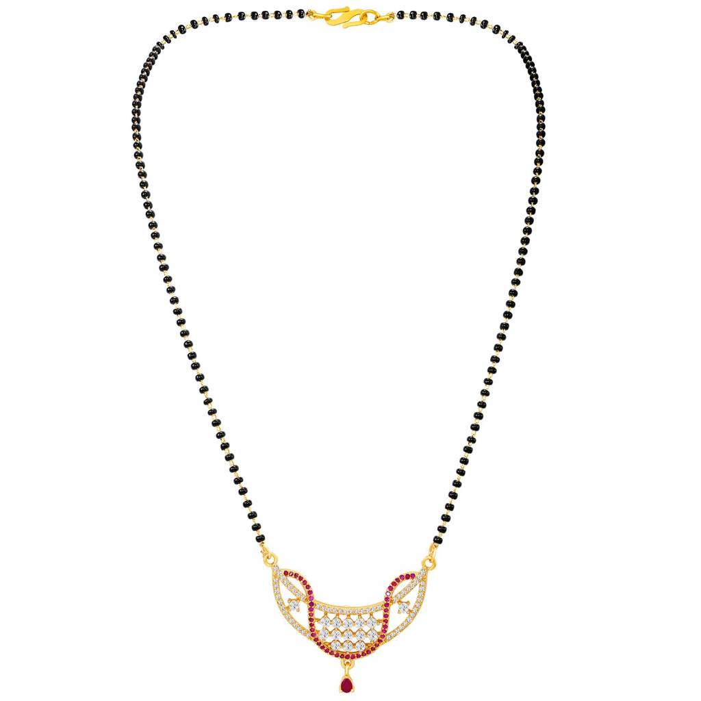 Stylish Gold Plated Rani Pink Cz Studded Mangalsutra For Women | Festive & Bridal Jewellery, Anniversary Birthda : PF04MS16RPW