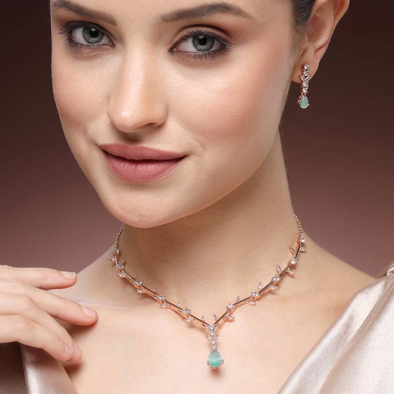 Exquisite Regal American Diamond Teardrop Necklace Set – Lightweight Majestic Jewelry For Bridesmaids & Cock : AD-854-RGMGNKER