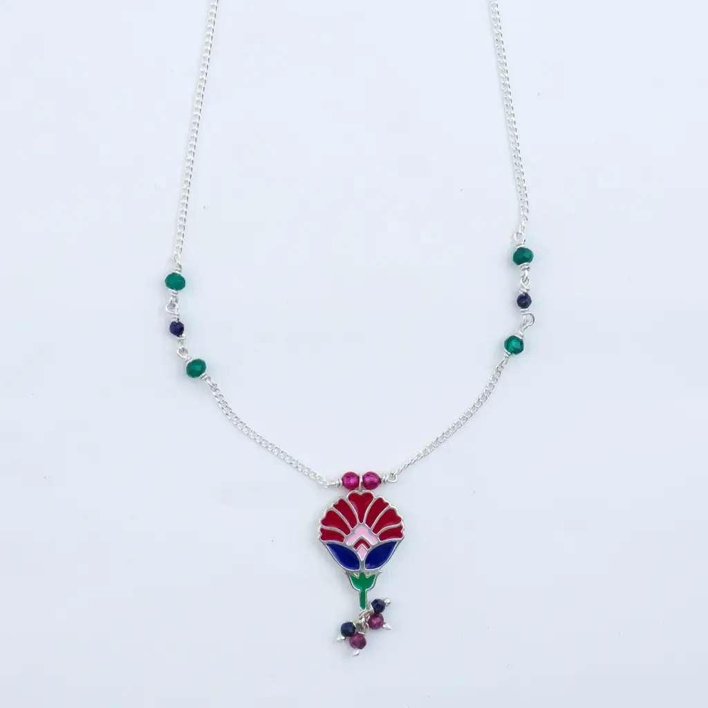 Enamel Flower Necklace With Latkan : 76044951