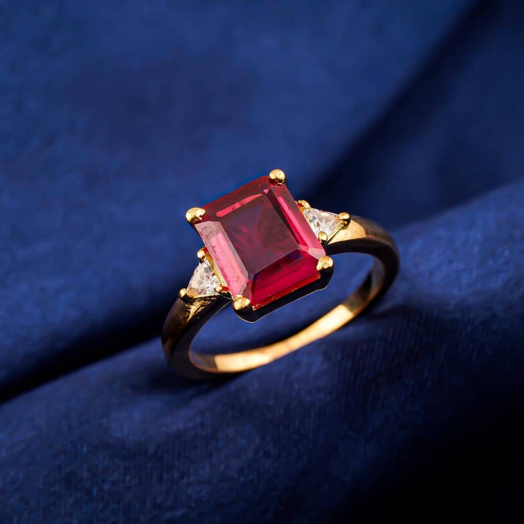 Silver Red Ruby Three-Stone Ring : ZLR-1215Y-10
