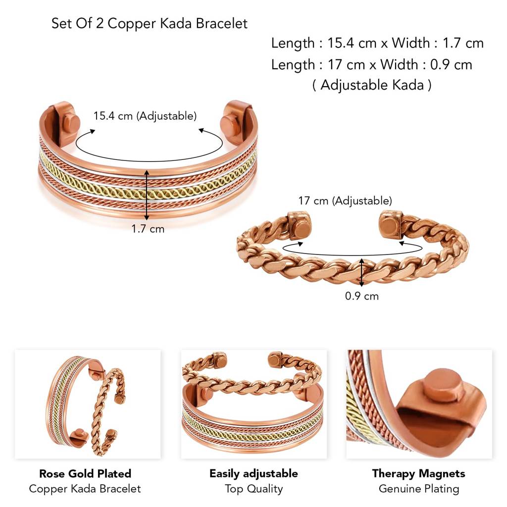 Fancy Copper Kada Bracelet For Men & Women Set Of 2 | Festive Stylish Design Jewellery Gift For Her/Him : PF-CB-S2-12