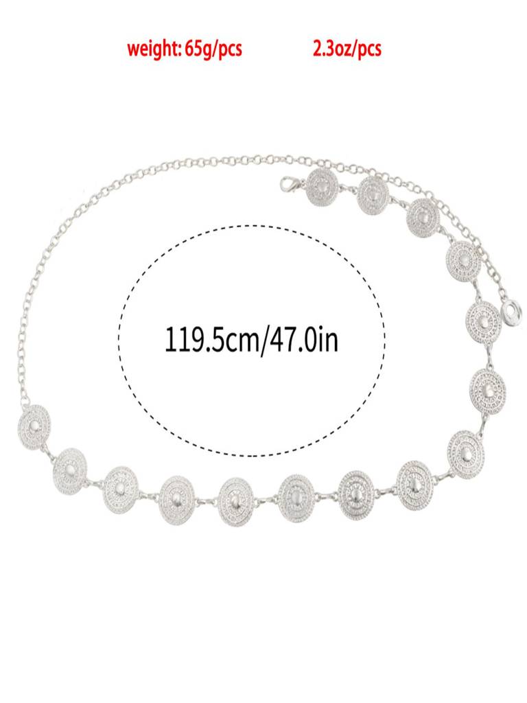 Silver Plated Coin Anti-Tarnish Belt Waist Chain : AMQ0426WC84S