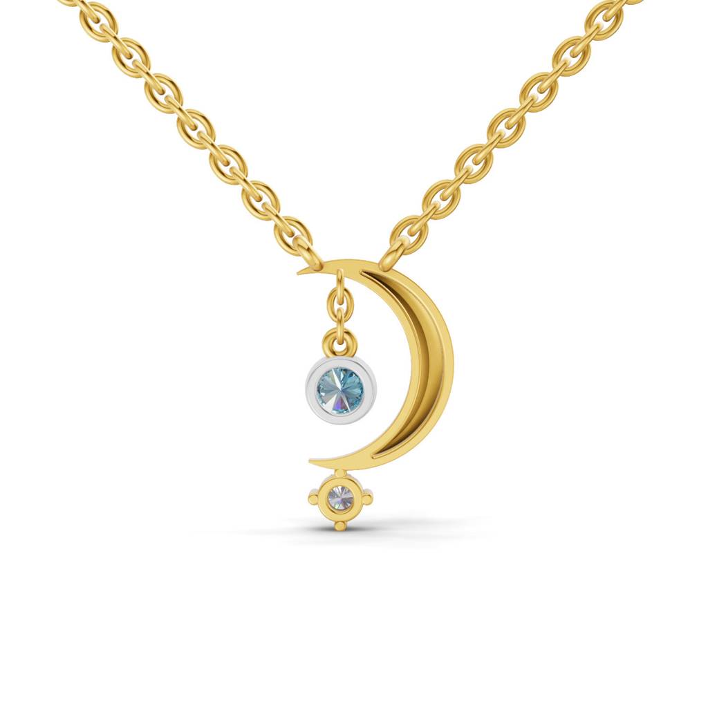 Lab Grown Diamond 0.07Ct Round 925 Sterling Silver Gold Plated Half Moon Necklace : SQN19735-NK-925S-007CT