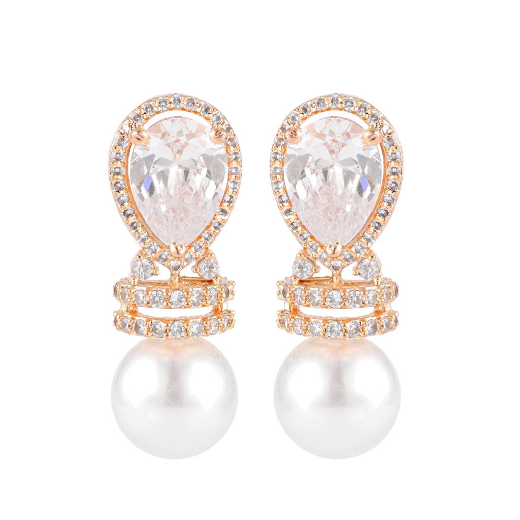 Sparkling Elegance Pearlaire American Diamond Earrings : 8905124563986