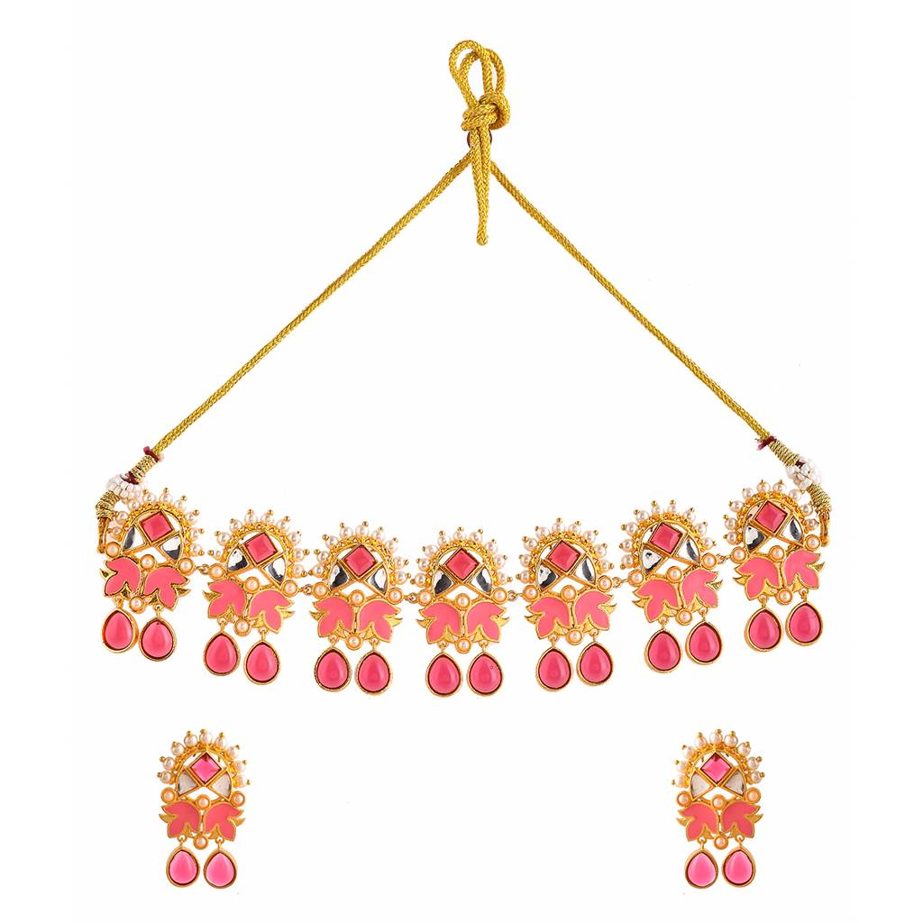 Forever More Tulips Enamelled White Pearls Jewellery Set : 8905124497861