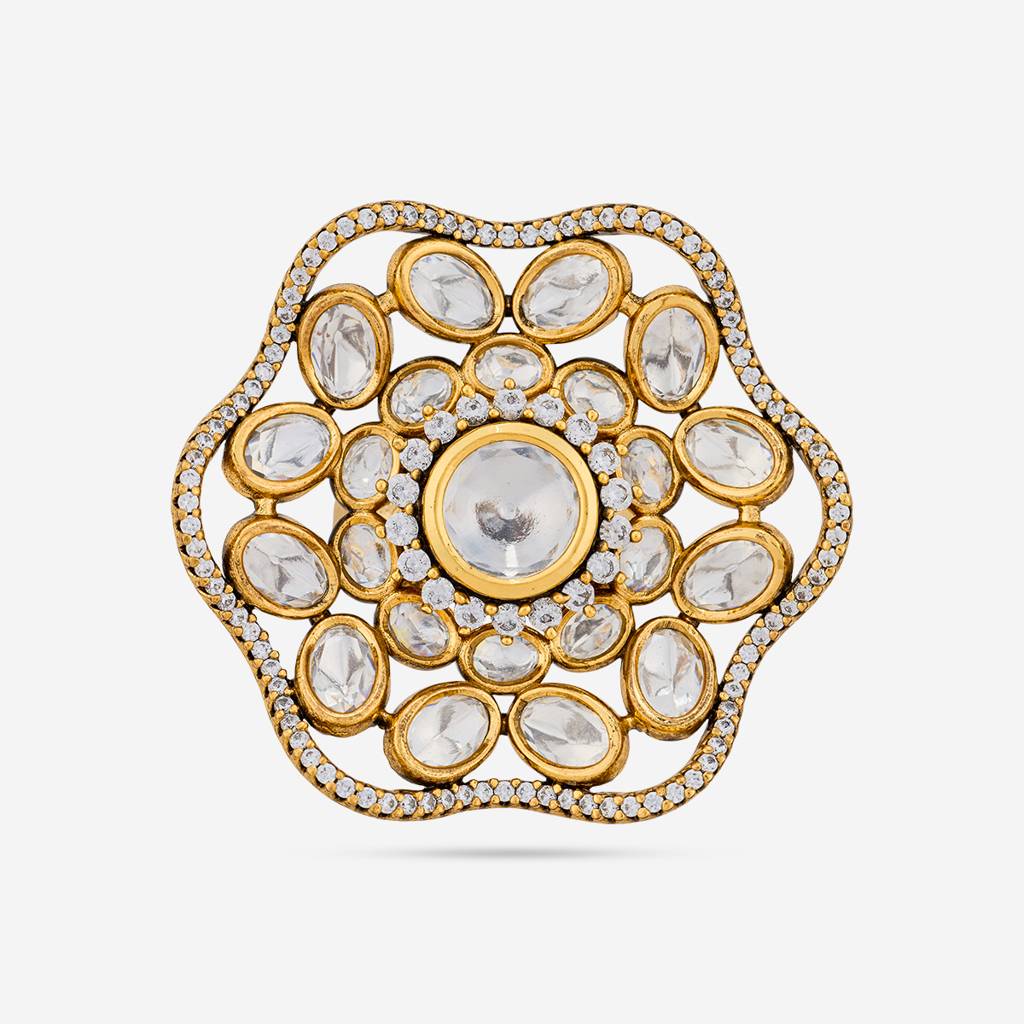 White Victorian - Plated Bridesmaid Kundan Finger Ring - 468005 : 468005