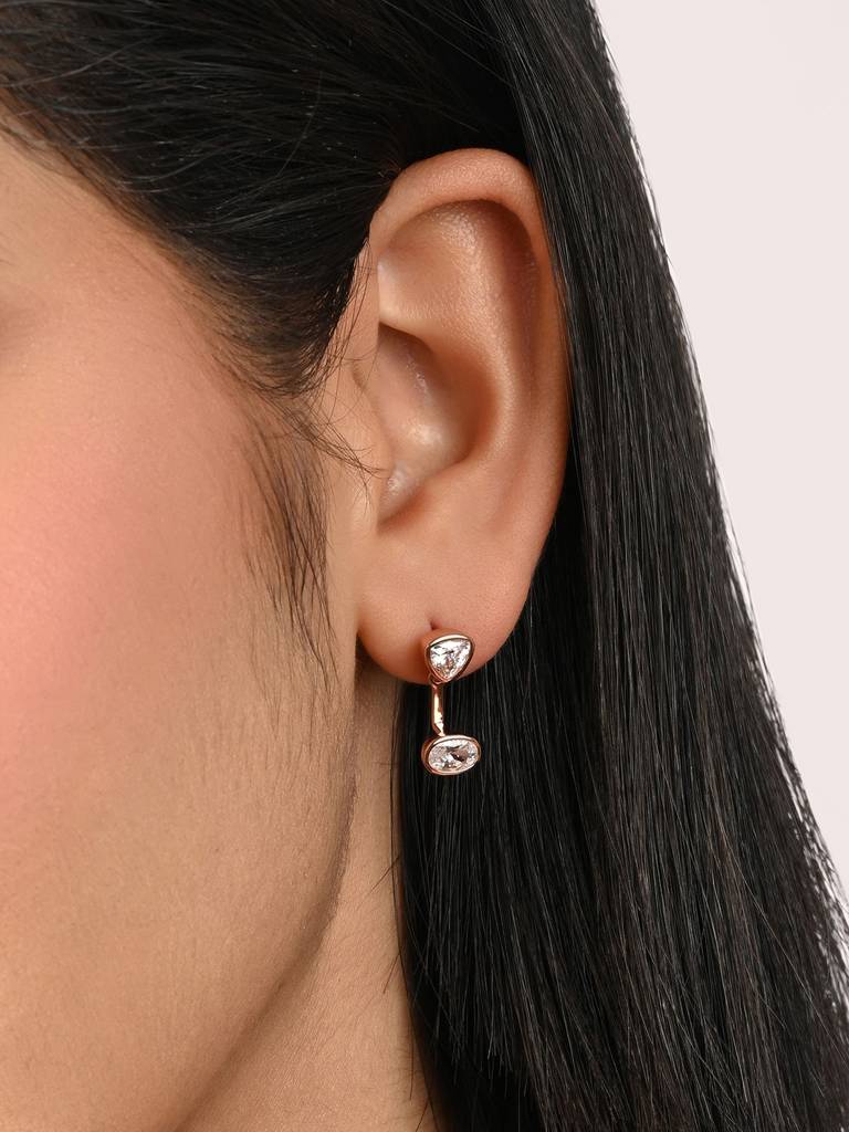 Pure 925 Silver Rose Dual-Stone Earrings : KBER2804