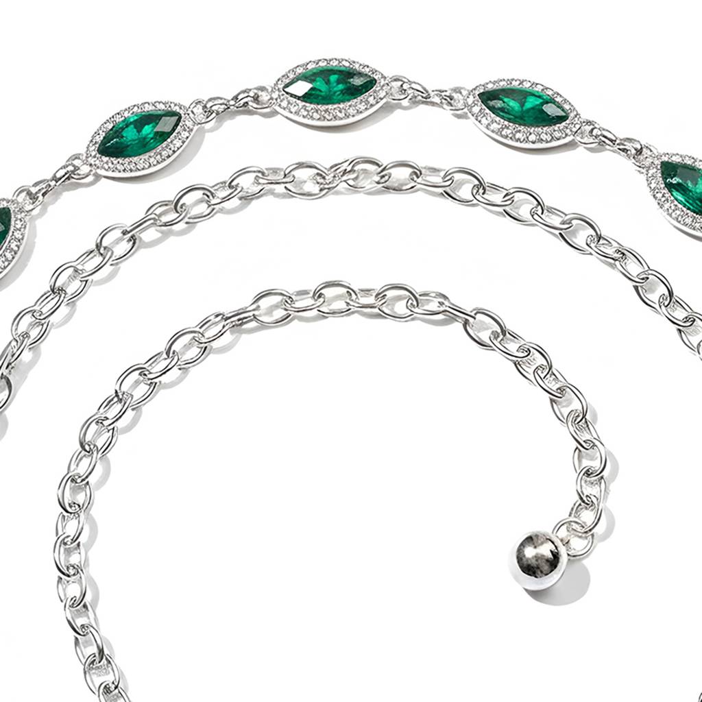 Cubic Zirconia & Crystals Studded Silver Plated Fancy Kamarbandh Belly Chain Waist Chain Jewellery For Women & G : PX9BCH76GRN
