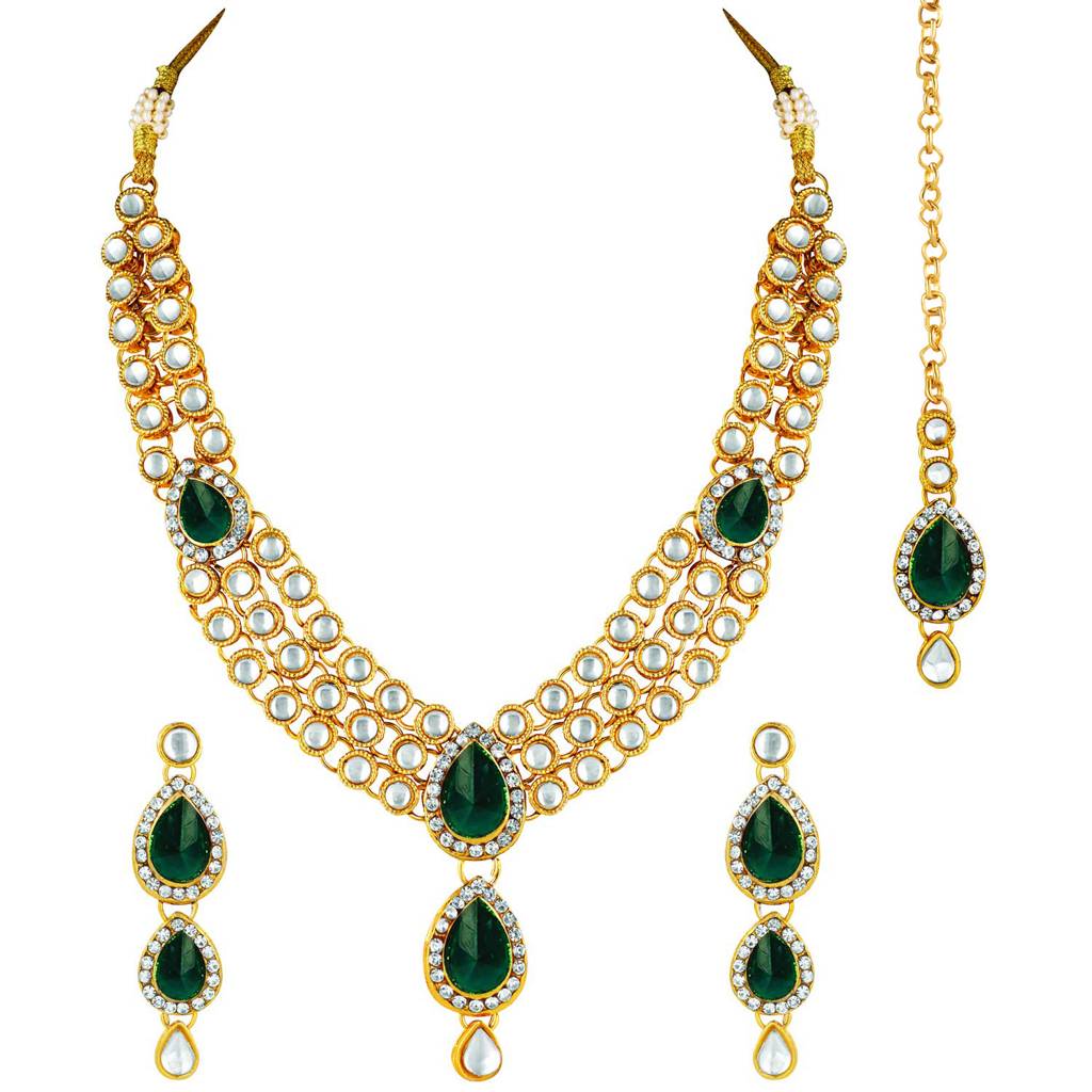 Peora Gold Plated Traditional Kundan Studded Long Necklace Jewellery Set With Earring Maang Tikka For Women Girls : PF25N009G