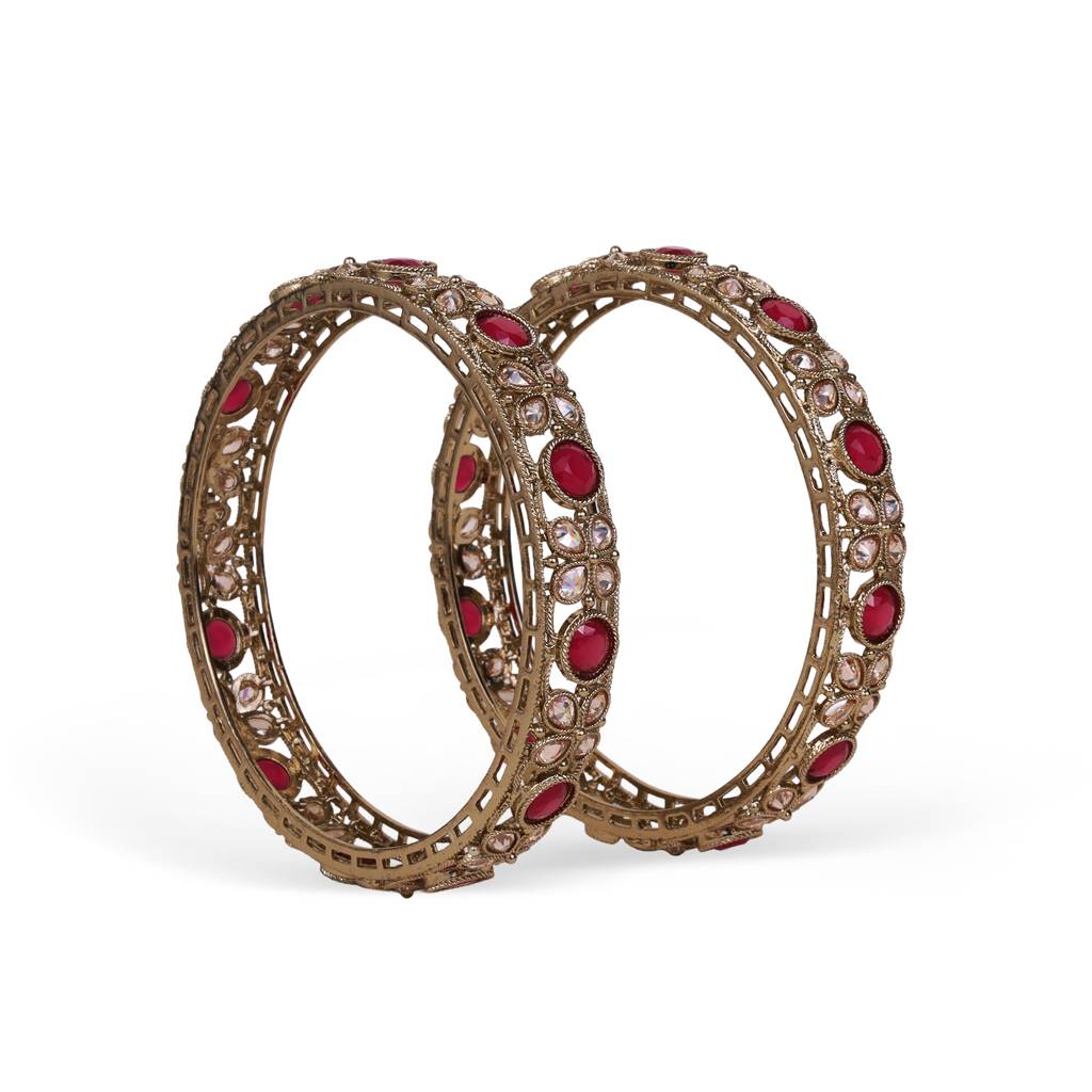 Graceful Beads Oval Shape Stone Antique Gold Plated Set Of 2 Bangles For Women : 6BG106_210