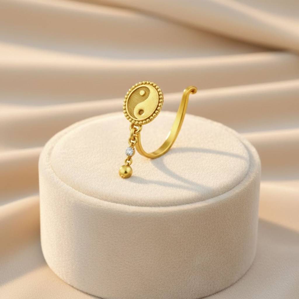 Spiritual Balance Symbol Yin Yang Clip-On Nose Pin 925 Sterling Silver Yellow Plated : CNP-0034