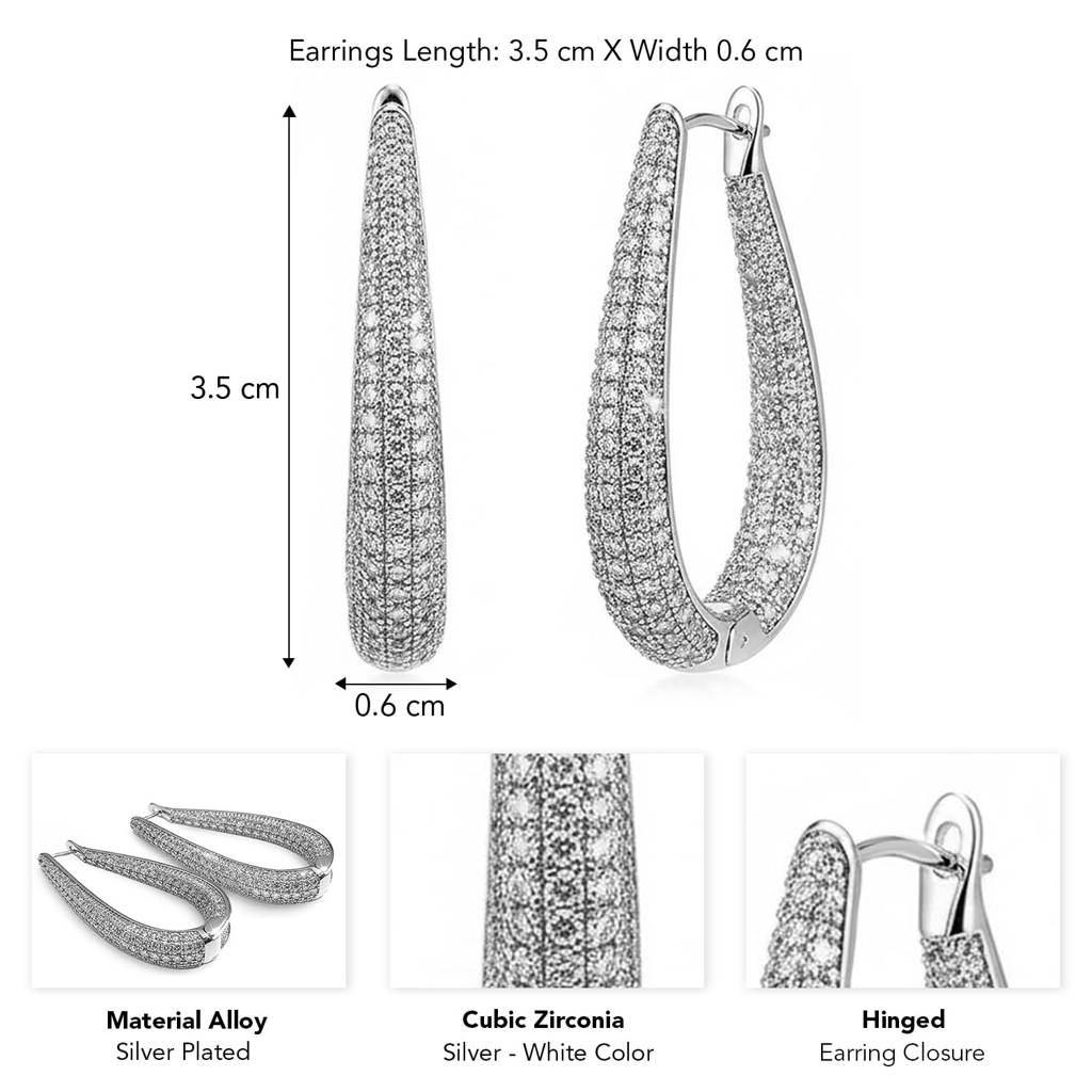 Silver Plated Cubic Zirconia Studded Hoop Earrings Fancy Stylish Jewellery Gift For Women & Girls : PX9E3133S