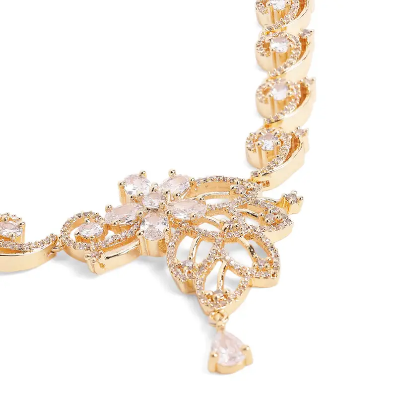 Cz Floral Statement Necklace Set | Grand Festive & Cocktail Jewellery : AD-937-IGWE-NKER