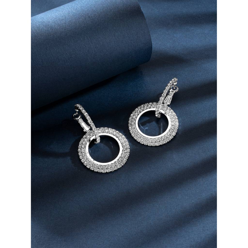 Combo Set Silver Plated Cubic Zirconia Studded Hoop Earrings Stylish Fashion Regular Wear Jewellery Gift For : PX8E178-PX8E139