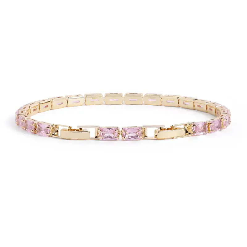 Royal Pink Tennis Bracelet | Gold Plated Linear Design | Premium Elegant Jewelry : CAD-052-IGPN-BR