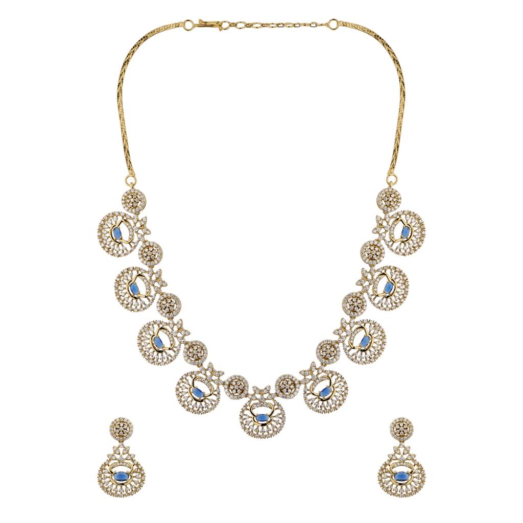 Sparkling Elegance Midnight Royale Cz Necklace Set For Women | Stylish Statement Mehendi Jewellery Set For Wom : 8905124582956