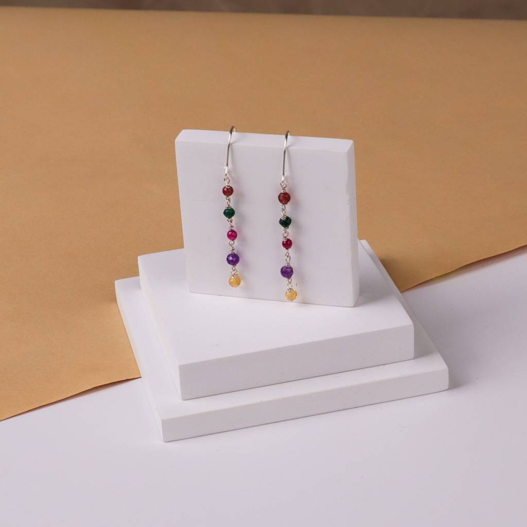 Silver Multi Color Stone Earring : 35128471