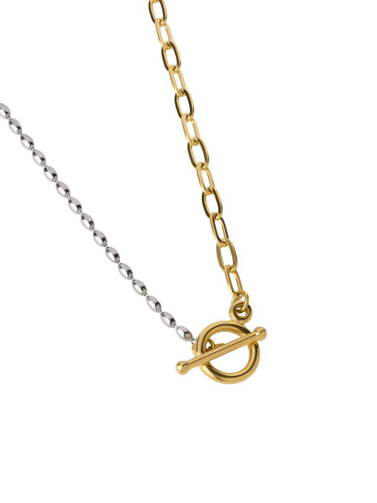 Dual Tone Minimal Bar Drop Necklace For Women - Waterproof & Anti-Tarnish : NK0228