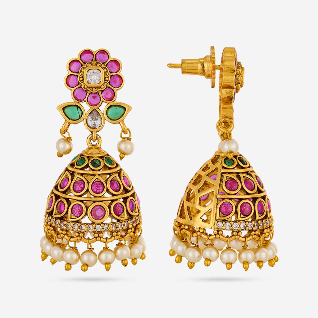 Ruby-Green Gold - Plated Festive Antique Earring - 469319 : 469319