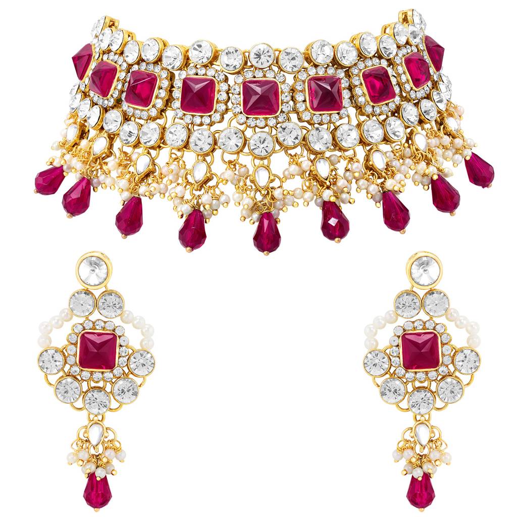 Peora Traditional Gold Plated Kundan Choker Necklace & Dangle Earring Ethnic Jewellery Set Gift For Women & Girls : PF25N1142RP