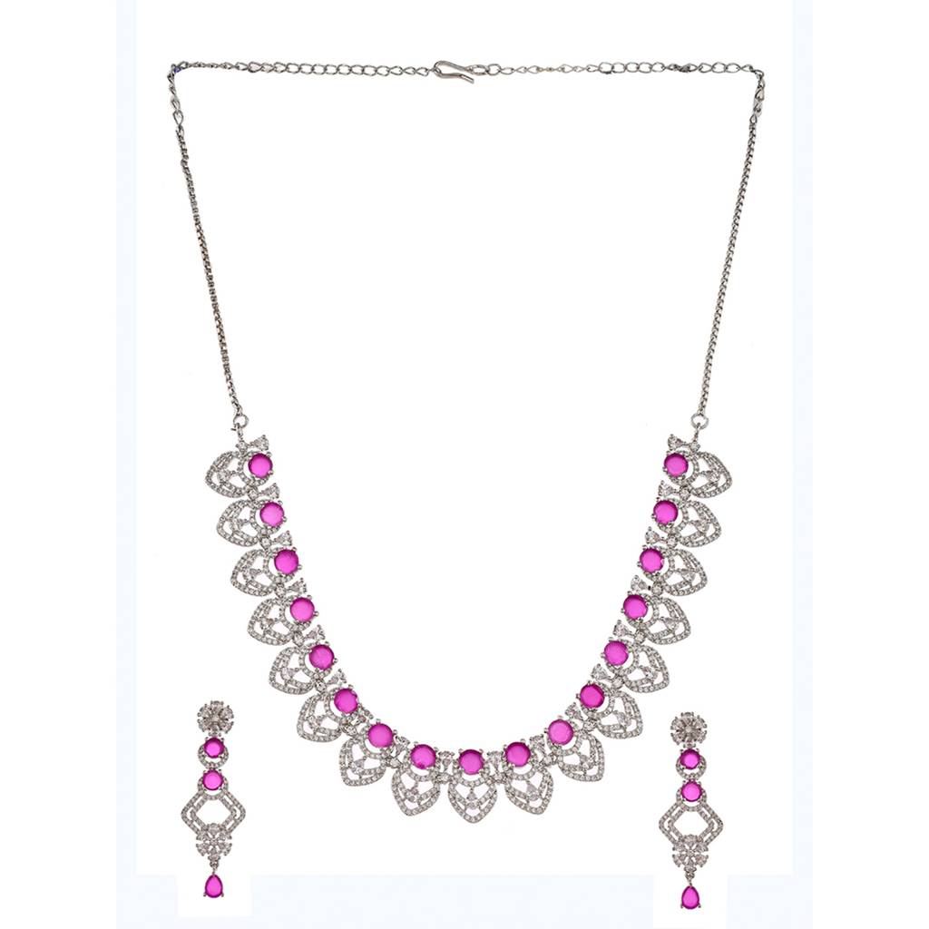 Cz Elegance Purple Stone Silver Necklace Set : 8905124477955