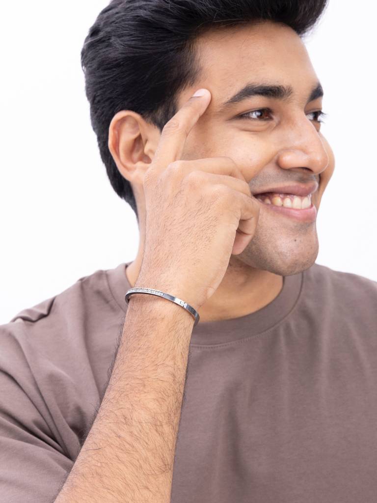 Mens White Zircon Openable Bangle Bracelet 18K Plated Anti-Tarnish : AHM0126B634S_M