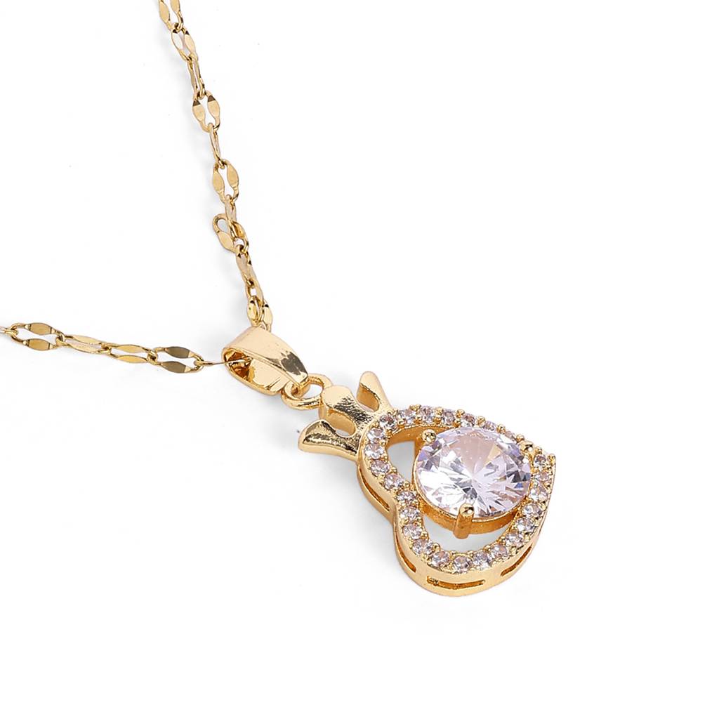 Gold Plated Heart Pendant Necklace | White Crystal Elegant Design : CYL-012-IGWE-PENDANT