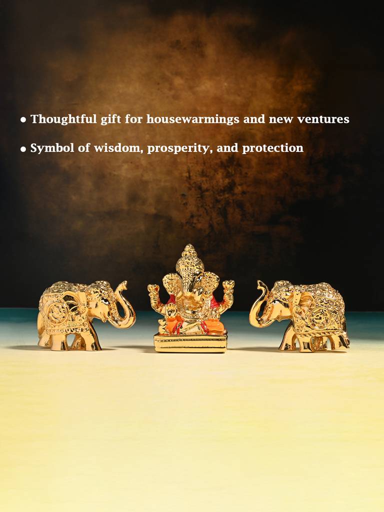 24K Gold Foil Ganesha & Elephant Set : EGGFT382