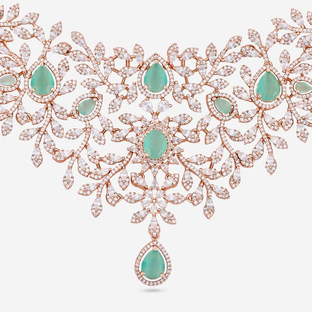 Mint Rose Gold - Plated Party Wear Zircon Necklace - 466693 : 466693