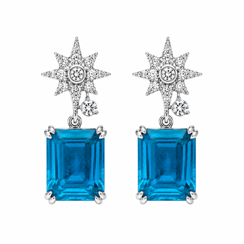 925 Sterling Silver Azure Celestia Star Jewellery Set  With Chain : SMK-PD-SET-015-CHN