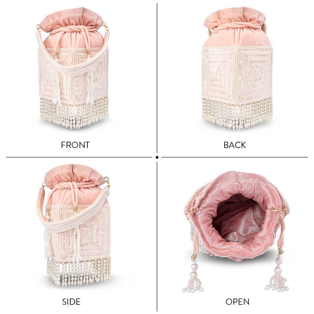 Potli Purse For Women Handmade Evening Handbag Stylish Bridal Fashion Wristlet Bag For Girls (P165Pk) : P165PK