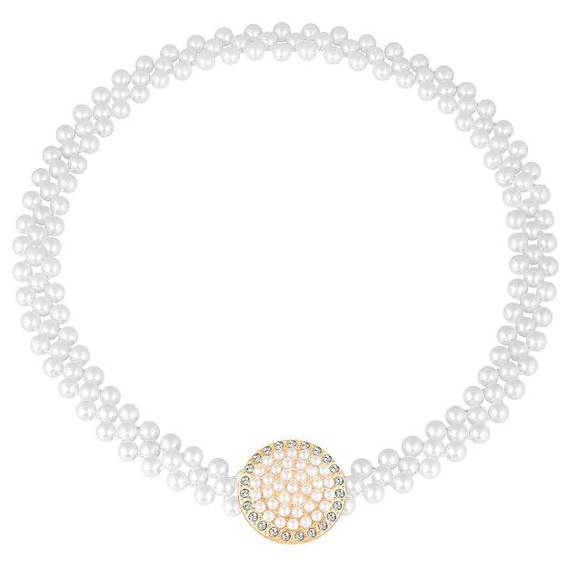 Cubic Zirconia & Pearl Studded Stylish Belly Chain Kamar Bandh Waist Belt Fashion Jewellery For Women : PX8BCH036