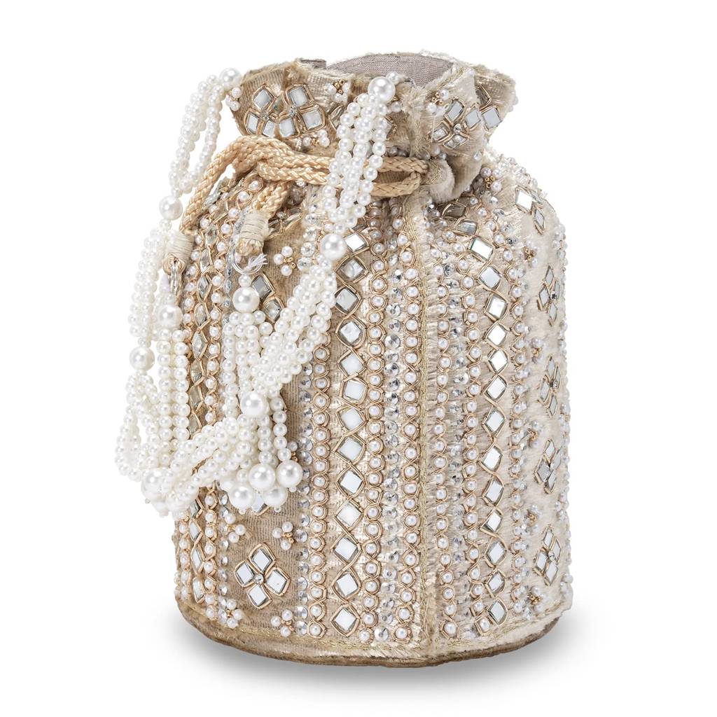 Potli Bags For Women Evening Bag Clutch Ethnic Bride Purse With Drawstring (P25Crm) : P25CRM