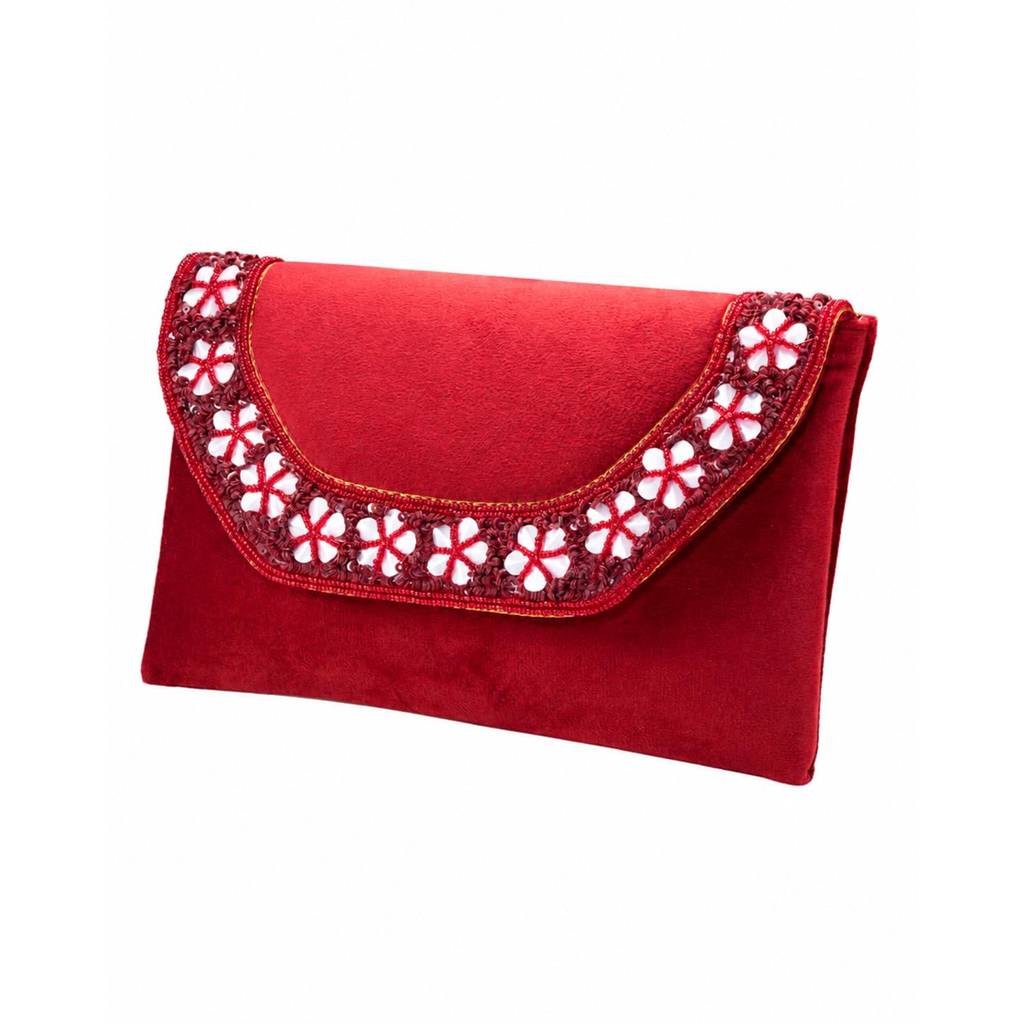 Velvet Sequin Beaded Clutch Bag For Women | Chain Strap | Embellished Wedding Festive Evening Purse : C190M