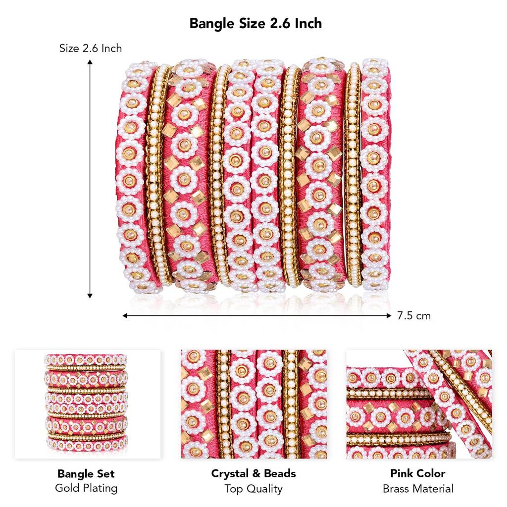Ethnic Crystal Beads Studded Pink Chuda Bangle Set For Women : PF51B100PK
