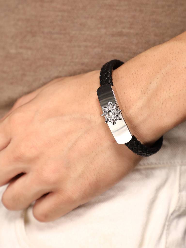 Men'S The Sun Leather Bracelet - Onyx Black : FABR1115