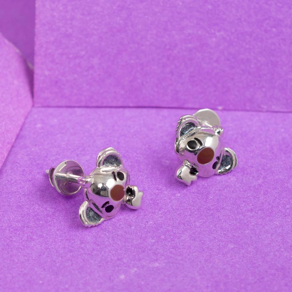 925 Silver Koala Stud Earrings Enamel Animal : SE_000990