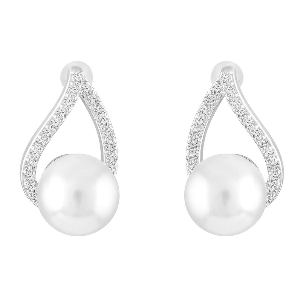White Fancy Stud Earrings For Women & Girls | Silver Plated | Cubic Zirconia & Pearl Studded | Stylish Contemporar : PX9E3040W